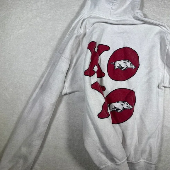 Gildan‎ Heavy Blend White Hogs Kisses XOXO Graphic Hoodie Sweatshirt Large - Picture 5 of 6